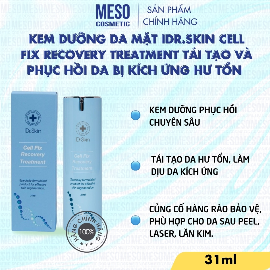Kem dưỡng da mặt IDr.Skin Cell Fix Recovery Treatment tái tạo và phục hồi da bị kích ứng hư tổn 31ml